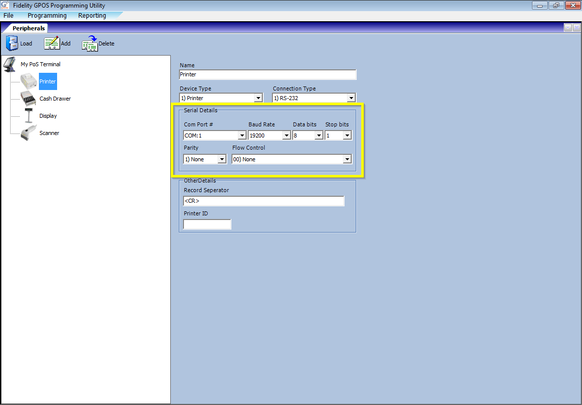 Printer Peripheral Serial Details