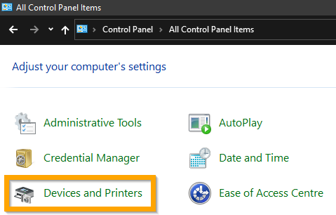 Control Panel - Devices and Printers