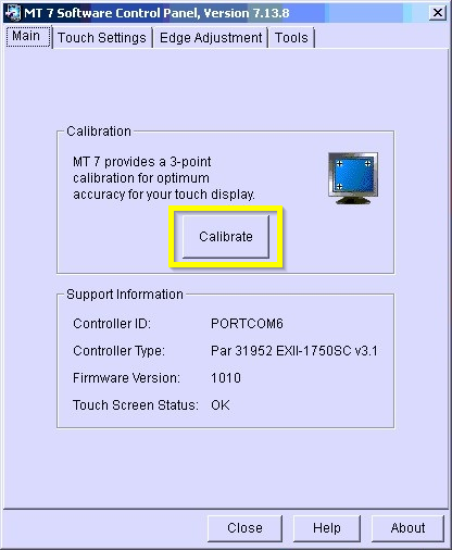 MicroTouch M7 Control Panel Calibrate Button