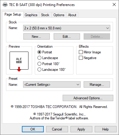 TEC B-SA4T Printing Preferences