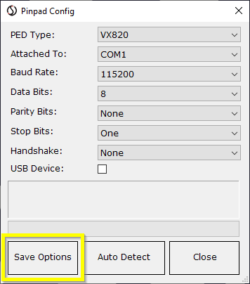 Ocius Sentinel Pinpad Config Save Options