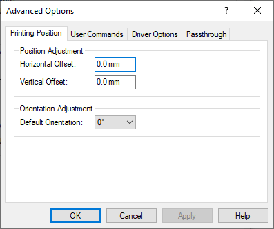 Advanced Options - Printing Position