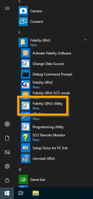 Start Menu - Fidelity GPoS Utility