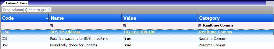 System Options (Grouped) - Realtime Comms options set