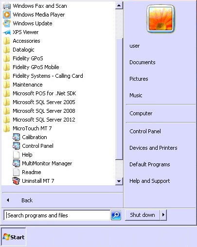 Start All Programs MicroTouch M7 Menu