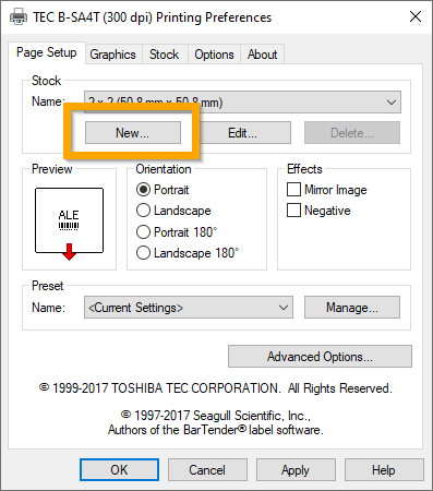 Printing Preferences - New Stock